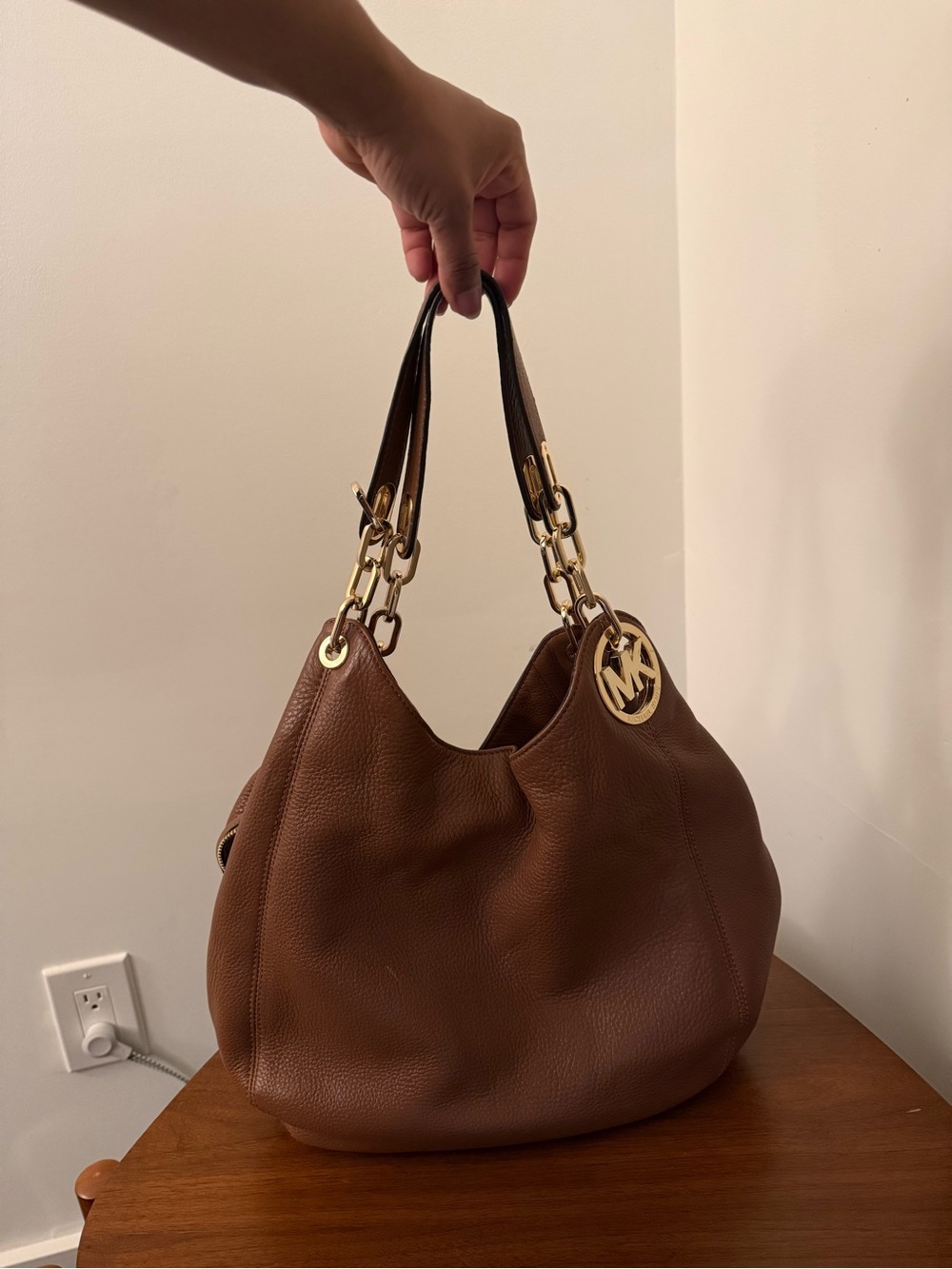 Michael Kors Chestnut Brown Pebbled Leather Hobo with Gold-Tone Hardware